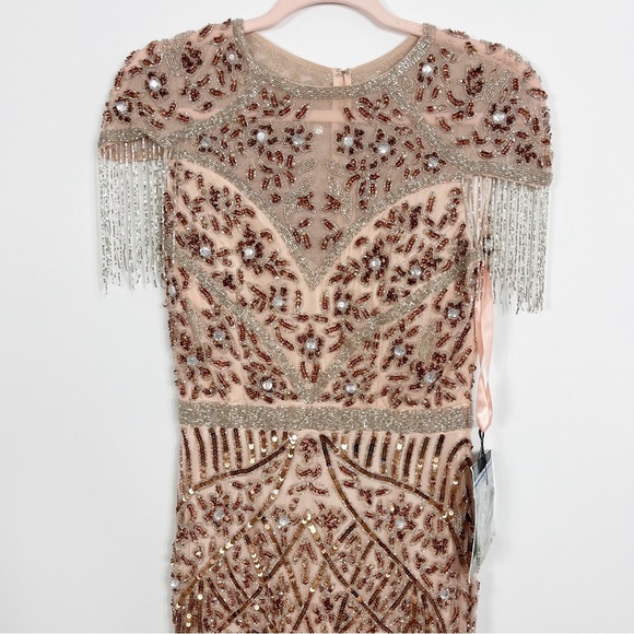 Mac Duggal Copper Beaded Fringe Column Gown 5452 - Picture 3 of 10